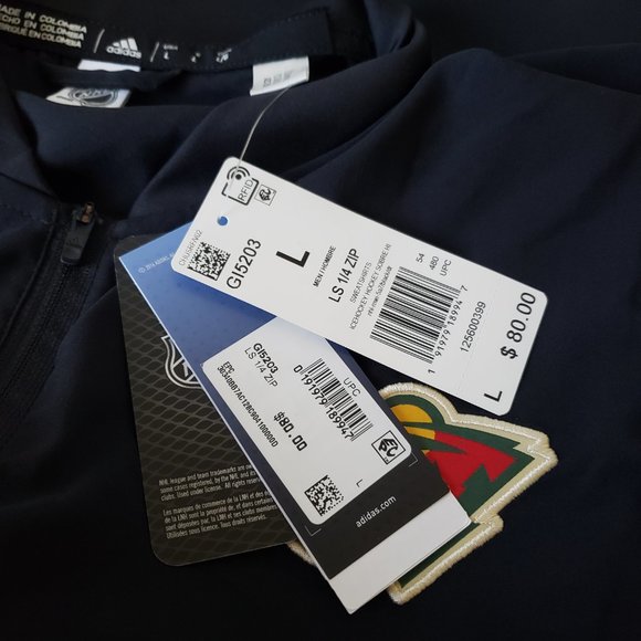Adidas Minnesota Wild NHL 1/4 Zip Windbreaker Jacket Men's Sz Large Black NWT - Picture 7 of 9